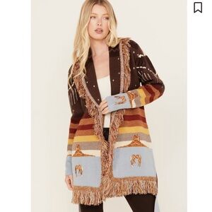 Idyllwind Brown Yellow Rust Fringe Open Cardigan